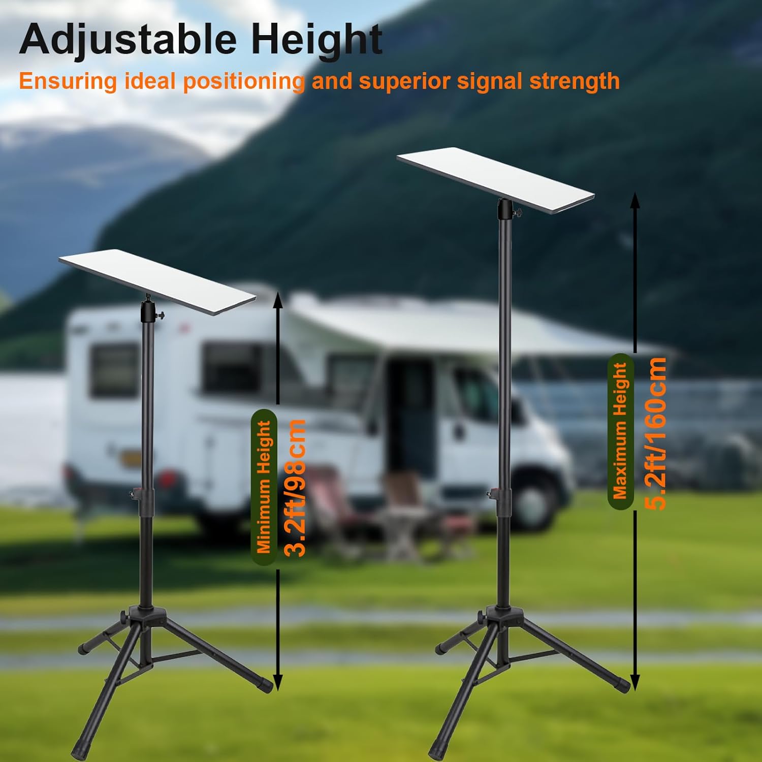 Starlink Gen 3 Tripod Stand, 3.2ft-5.2ft Adjustable Starlink Mounting Kit with Ball Head for Camping and RV Travel, Includes Starlink Pole Mount Pipe Adapter for Starlink V3 Gen3 Kickstand Dish