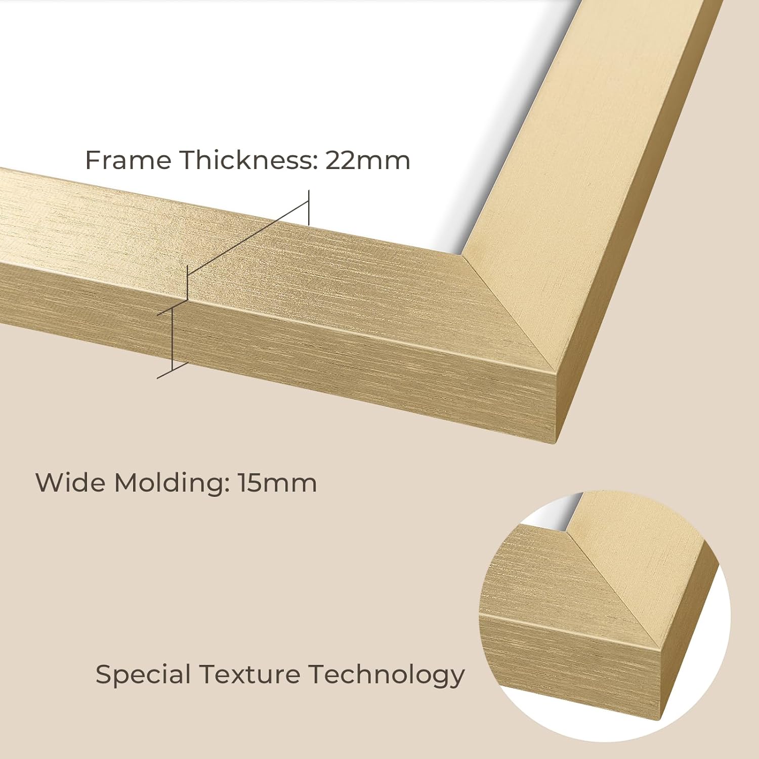 AUEAR, 16x20 Picture Frames Set of 3, with Mat for 11x14 or 16x20 without Mat, Engineered Wood Photo Frames with Plexiglass, Wall Mounting (Gold)