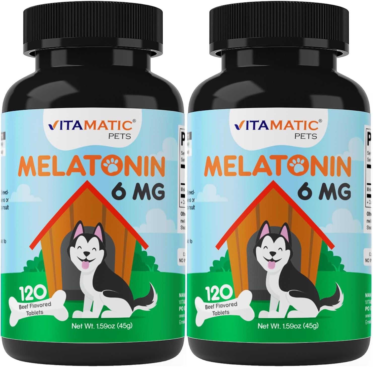 Vitamatic Pets Melatonin 6 mg Chewable Tablets for Dogs, 120 Count (2 Pack) | Sleep Health Support*, Beef Flavored Tablet, Non-GMO, Gluten Free, Made in USA