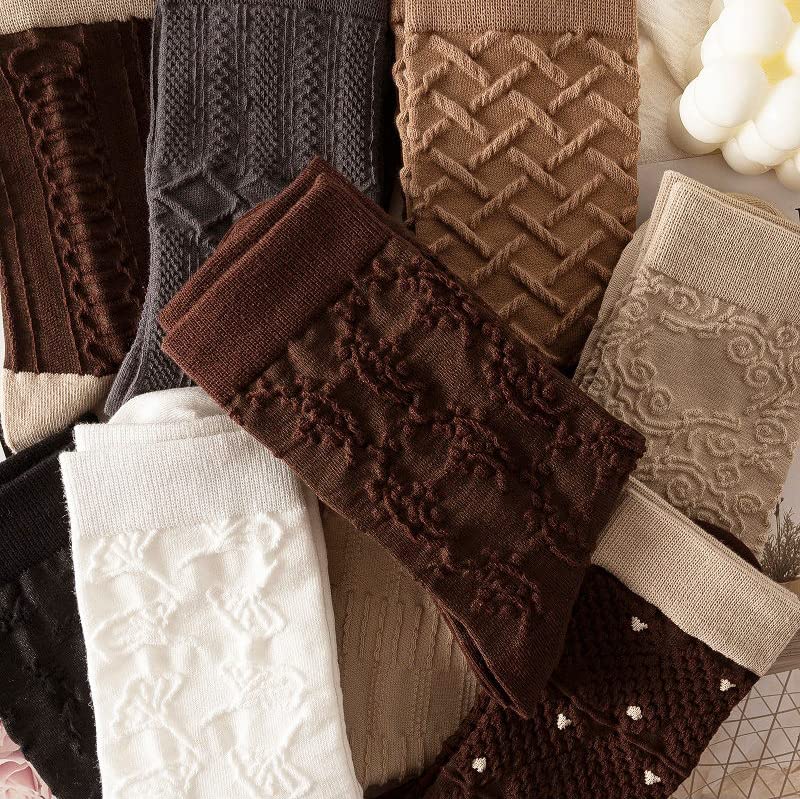 ALTALIVA 5/6/10 Pairs Brown Crew Socks Pack for Women & Girls - Casual Cotton Ankle Socks Multipack4