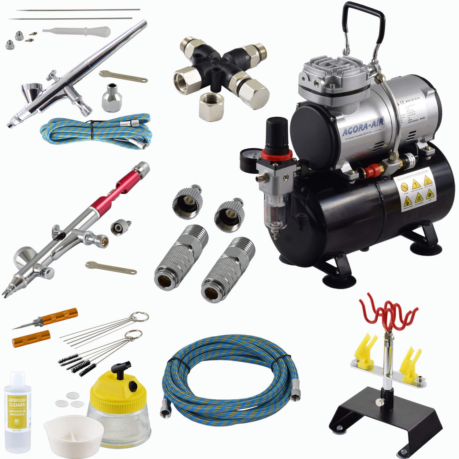 Agora-Tec® Airbrush Profi-Set rot Kompressor 3L