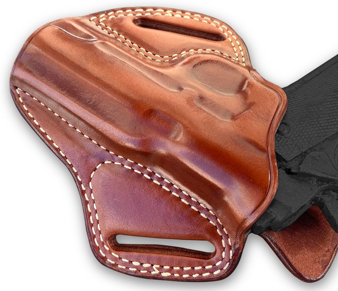 Masc Premium Leather OWB Pancake Holster with Sweat Guard On The Back, Fits Browning 1911-380/22LR Compact Non-Railed Black Label 3.62-inch, Right Hand Draw, Brown Color #1348#