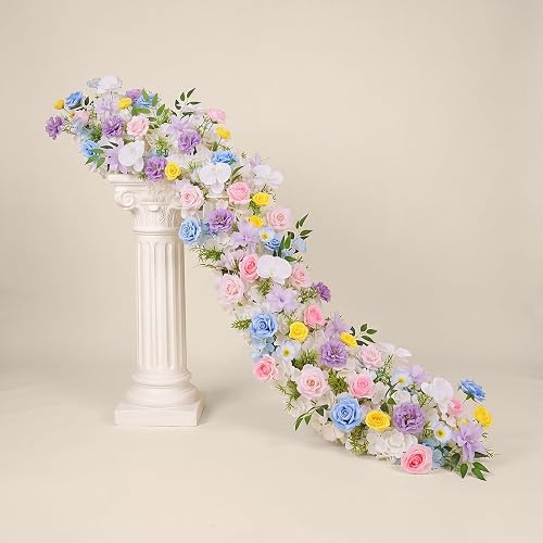 72inch Aisle Flower Garland with Chiffon Sheer Drape, Multi-Color Artificial