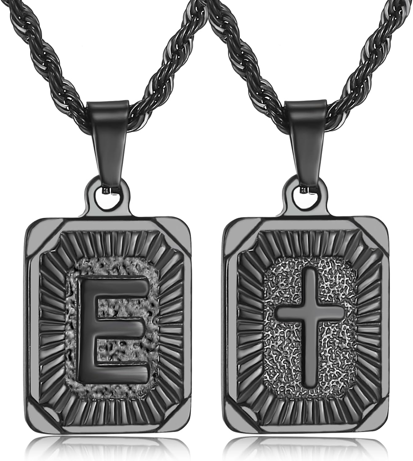 SKQIR initial Letter Necklaces for Men,Stainless Steel Plated A Z Square Pandent Letter Necklace for Women,Cross Necklace with Letter Chain Pendant for Boys Stocking Stuffers Christmas New Year Gifts for Men Women
