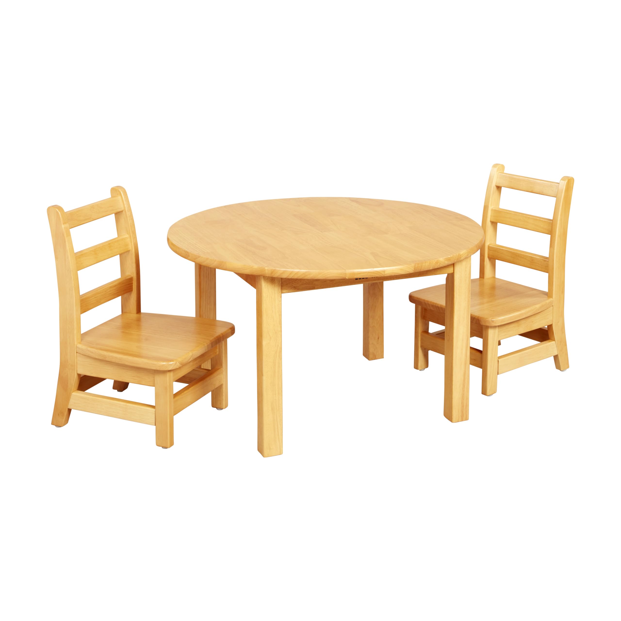 ECR4Kids 30in D Round Hardwood Table with 16in Legs and Two 8in Chairs, Kids Furniture, Honey