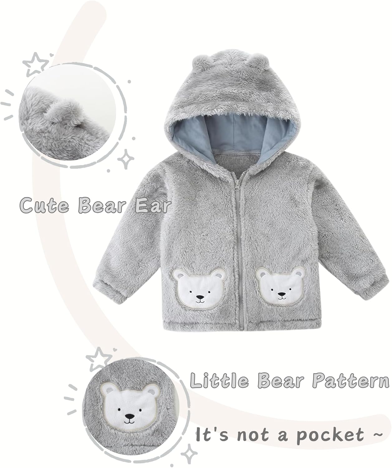 Unisex Baby Fleece Jacket Winter Sherpa Lined Hoodie For Girls Boys Cute Bear Ear Baby Outerwear 12M-5T - Image 2