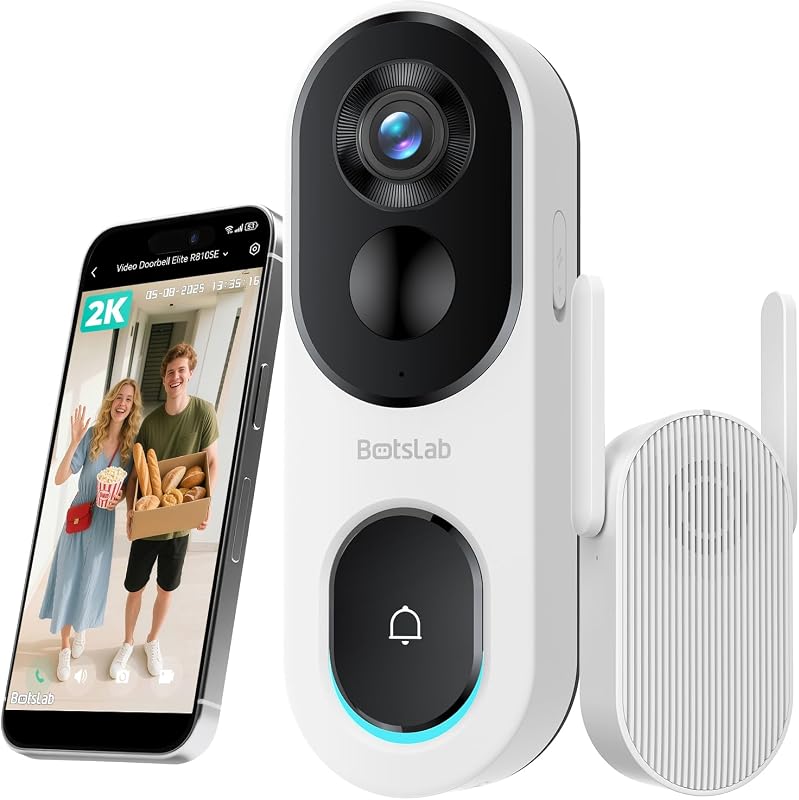 Doorbell Camera Wireless, 2K Head-to-Toe View, No Subscription | Package Detection, AI Motion Detection, Battery or Wired Powered, Easy Installation, 2-Way Audio, 2.4GHz WiFi Only