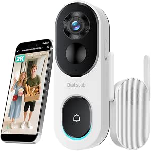 BOTSLAB 2K Wireless Video Doorbell with Head-to-Toe View, No Monthly Fee, 2-Way Audio, Human Detection, Package Recognition, 150-Day Battery Life