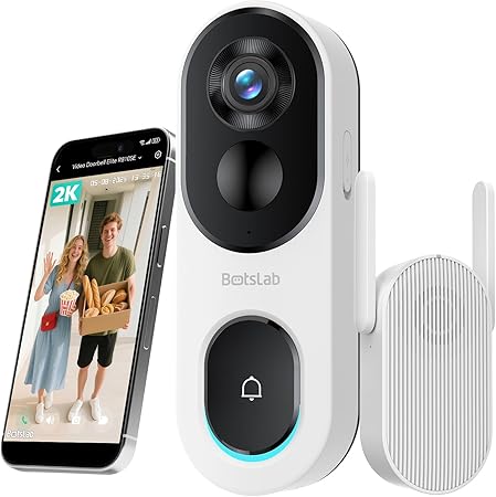 BOTSLAB 2K Doorbell Camera Wireless with Head-to-Toe View, No Monthly Fee, Video Doorbell with 2-Way Audio, Human Detection, 5200mAh Battery Powered Door Bell, Easy Installation, 2.4Ghz WiFi Only