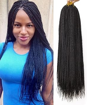 6 Packs Box Braids Crochet Hair Crochet Box Braids Pre-looped Synthetic Hair Crotchet Box Braids Hair 22 Inch (1B, 22inch) ...