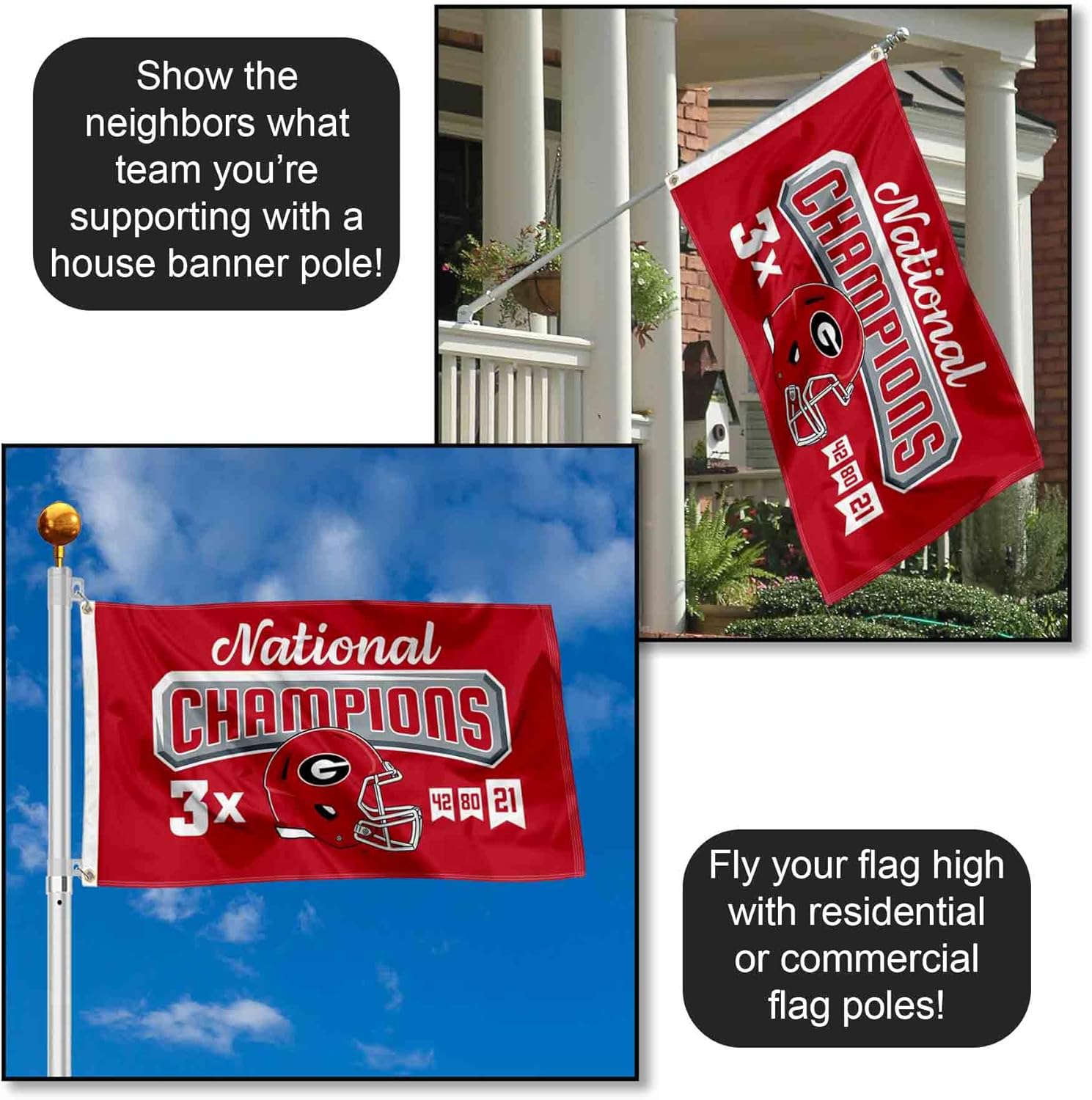 Georgia Bulldogs 2021 Three-Time College Football Champions Banner Flag - Image 3