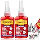 Thread Lock Red, Threadlocker High Strength, Thread Locker for Nuts, Bolts, Fasteners and Metals, Anaerobic Curing Screw Glue to Prevent Loosening (Red (Permanent) 50ml*2)