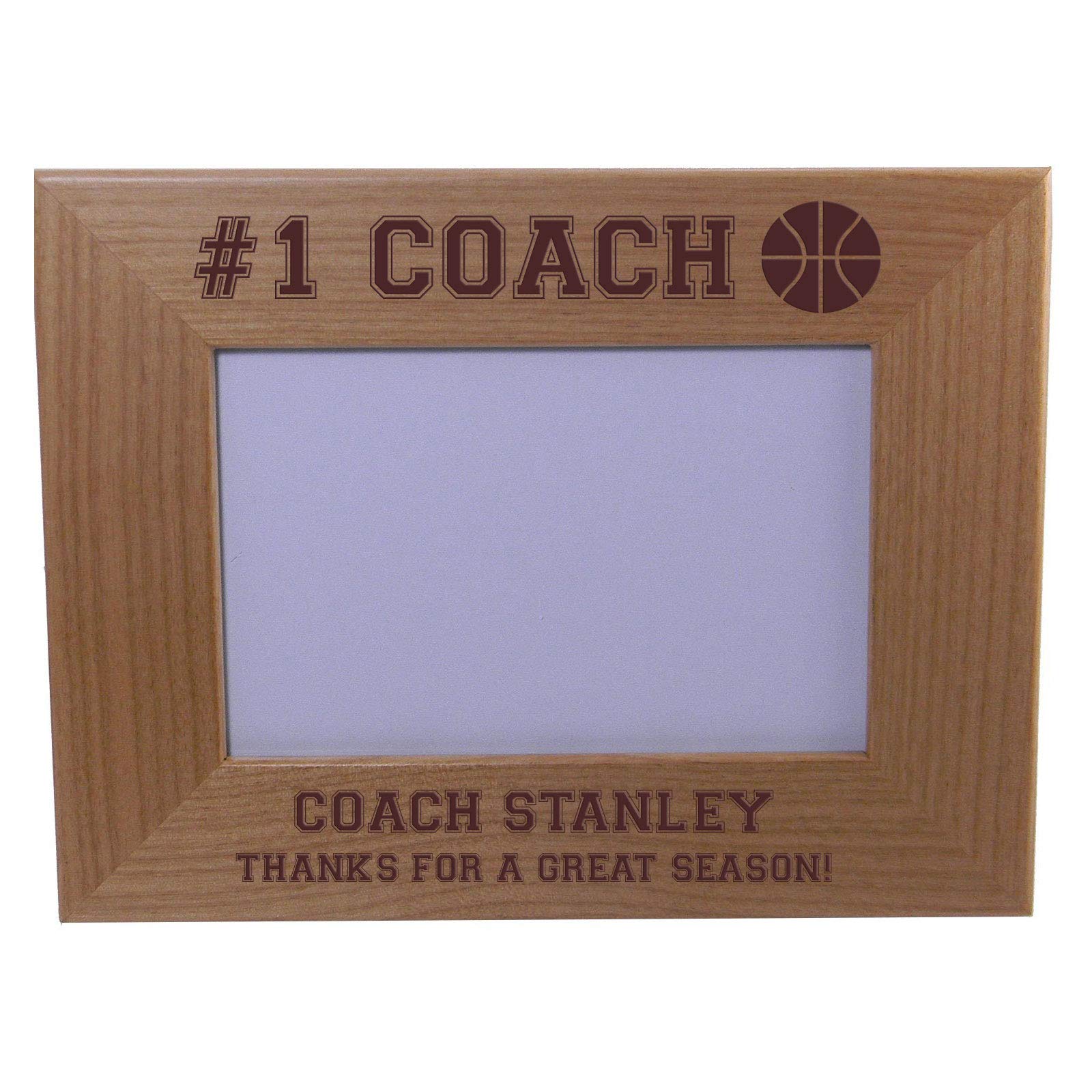 Personalized #1 Coach Basketball Team Custom Engraved Alder Wood Picture Frame - Add Your Coaches Name, Team Name (5x7 Horizontal)