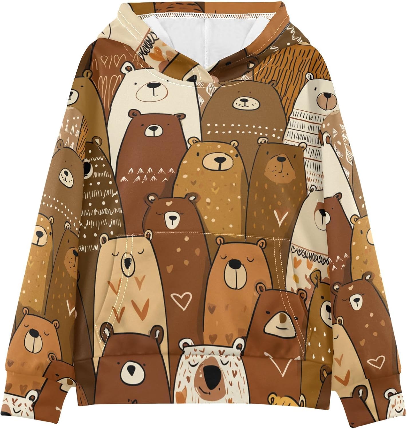 ZZXXB Cartoon Bear Kids Sweatshirts Boys Girls Hooded Kangaroo Pocket Pullover Tops XS-XXL