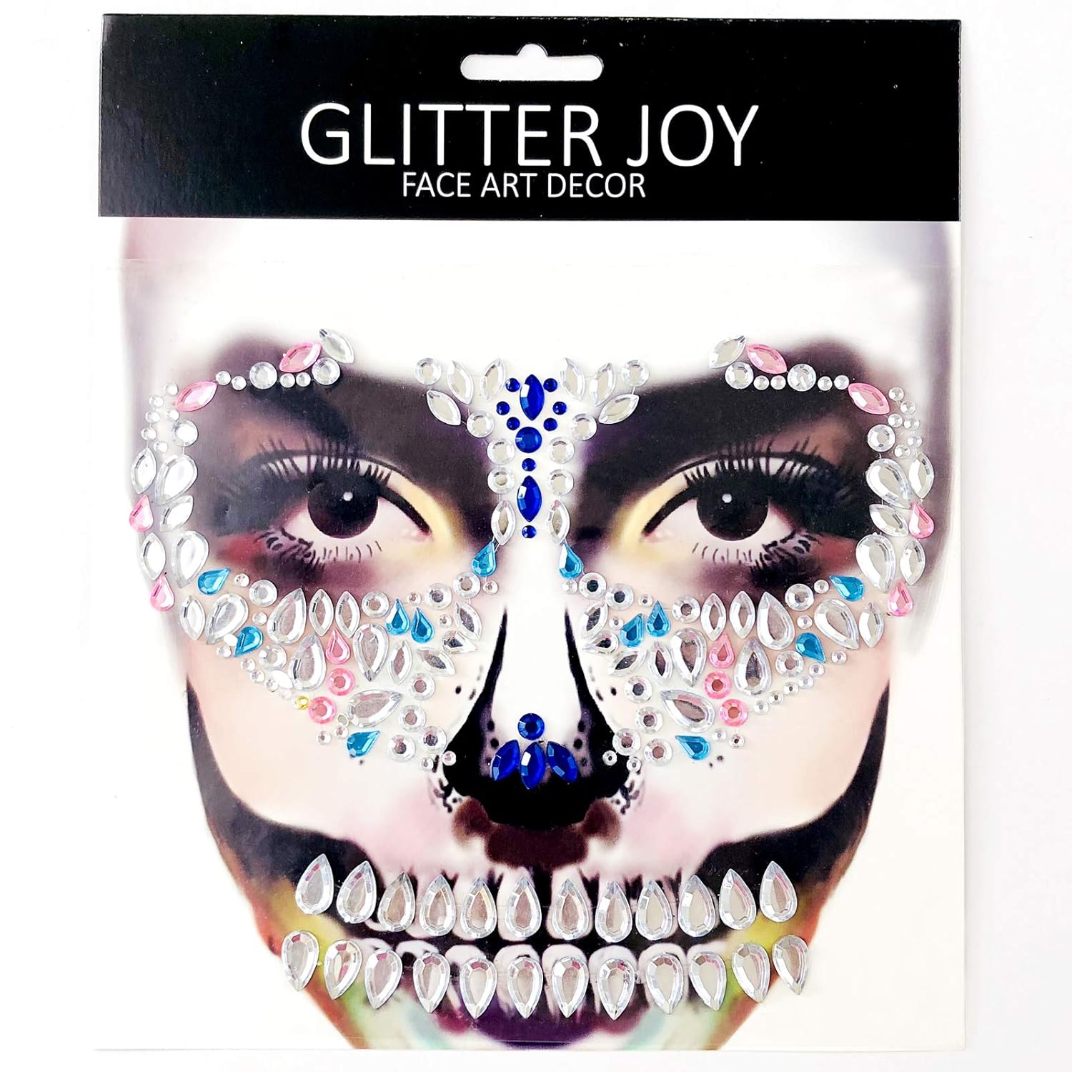 Day of the Death Face Gems Tattoo - 3-Pack Halloween Face Jewels Stick on Decals - Image 6