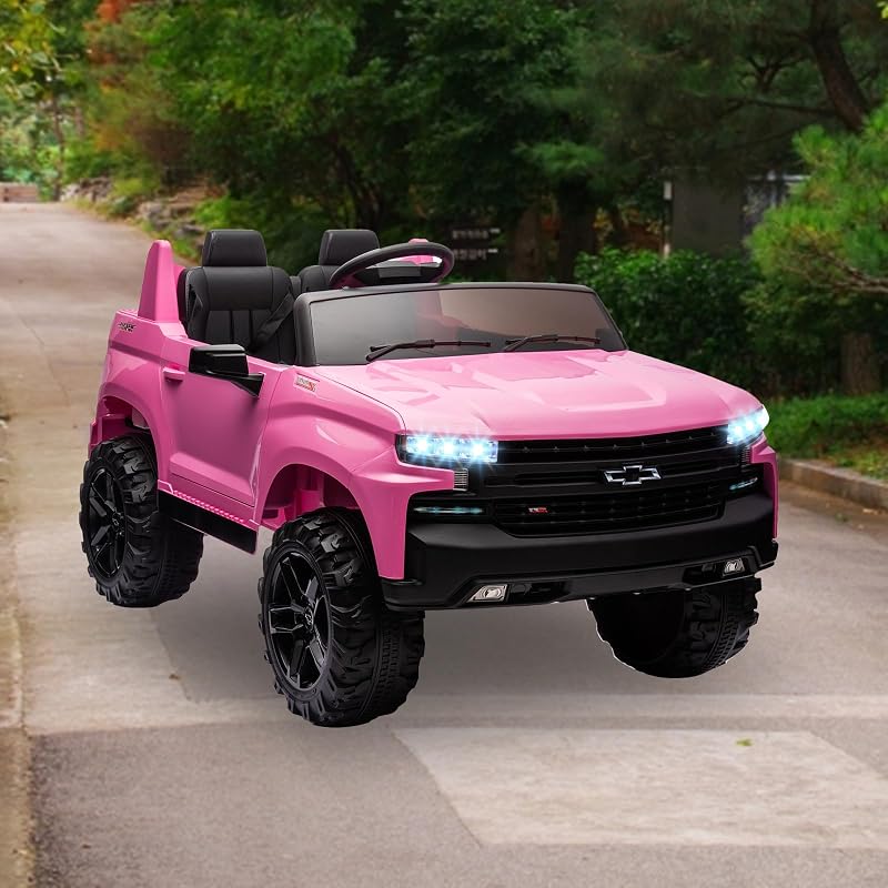 Camioneta para niños Chevrolet Silverado de 2 plazas y 24 V con licencia, control remoto para padres, suspensión de resorte y música inalámbrica, vehículo eléctrico de juguete para exteriores para niños y niñas de 3 a 8 años