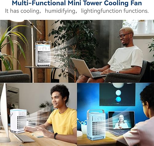 Miniatura 9 de Aire acondicionado portátil, enfriador de aire evaporativo personal con 4 velocidades de viento y luz LED, relleno superior de 23.7 fl oz, mini aire