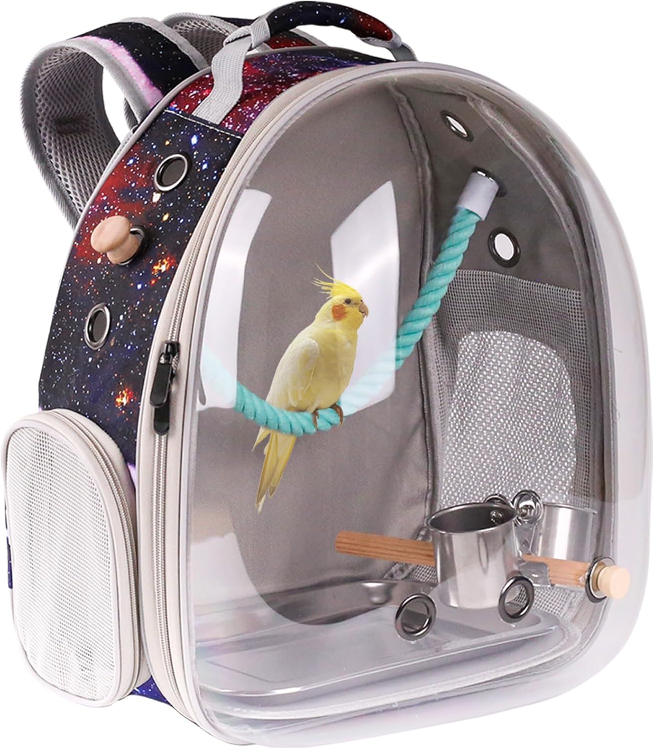 Galaxy Blue Bird Carrier Backpack with Perch - Bubble Backpack for Birds Conures, Budgies and Small ParrotsIdeal Ideal for Vet and Outdoor Adventures(Galaxy Blue, Large)