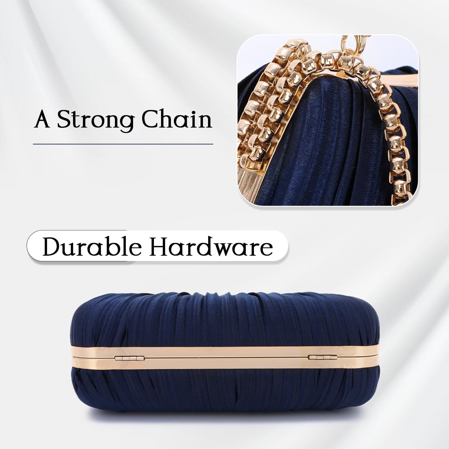 Oweisong Black Clutch Purses for Women Formal Gold Evening Bag Satin Dress Handbag for Wedding Party
