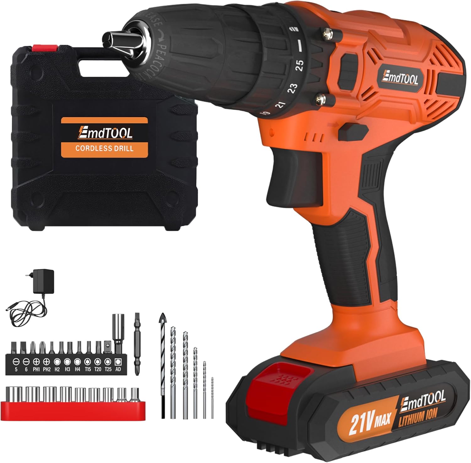 Taladro Atornillador Inalámbrico ANSIMIDA 21V 45Nm con Percutor y 29 Accesorios
