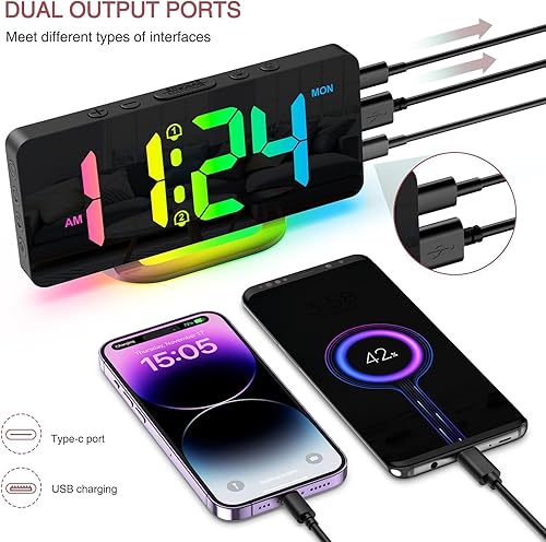 Miniatura 5 de LOFICOPER Reloj despertador digital para dormitorio, nueva versión, reloj despertador RGB, reloj de escritorio LED recargable con 10 luces nocturnas