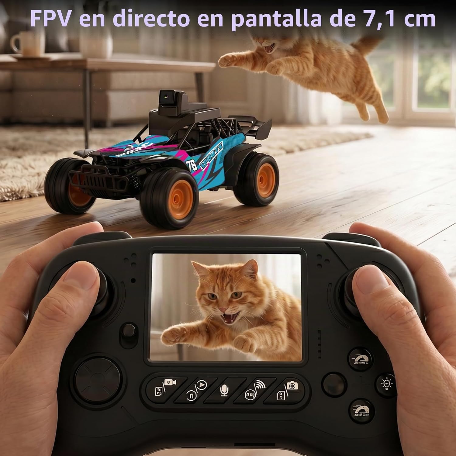 Coche Teledirigido RC con Cámara FPV, Camión RC Todoterreno, Pantalla 2.8», Cámara 60° Ajustable, Video en Directo, Doble Control App/Radio 2.4GHz, 2 Velocidades, Recargable, Regalo Adultos y Niños 3