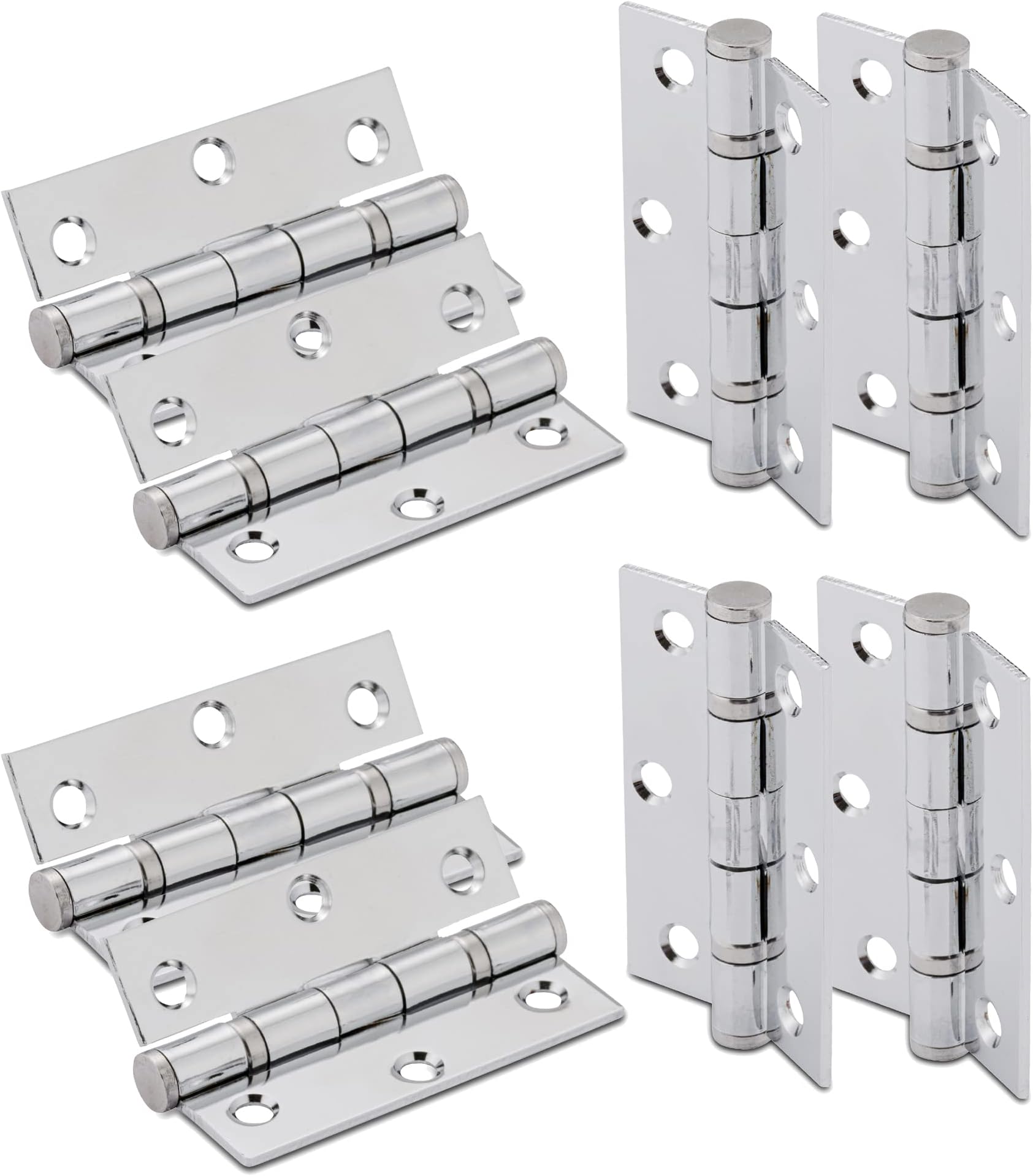 – XFORT 3 Inch (75mm) Polished Chrome Ball Bearing Hinges, Steel Door Hinge for Wooden Doors (4 Pairs)