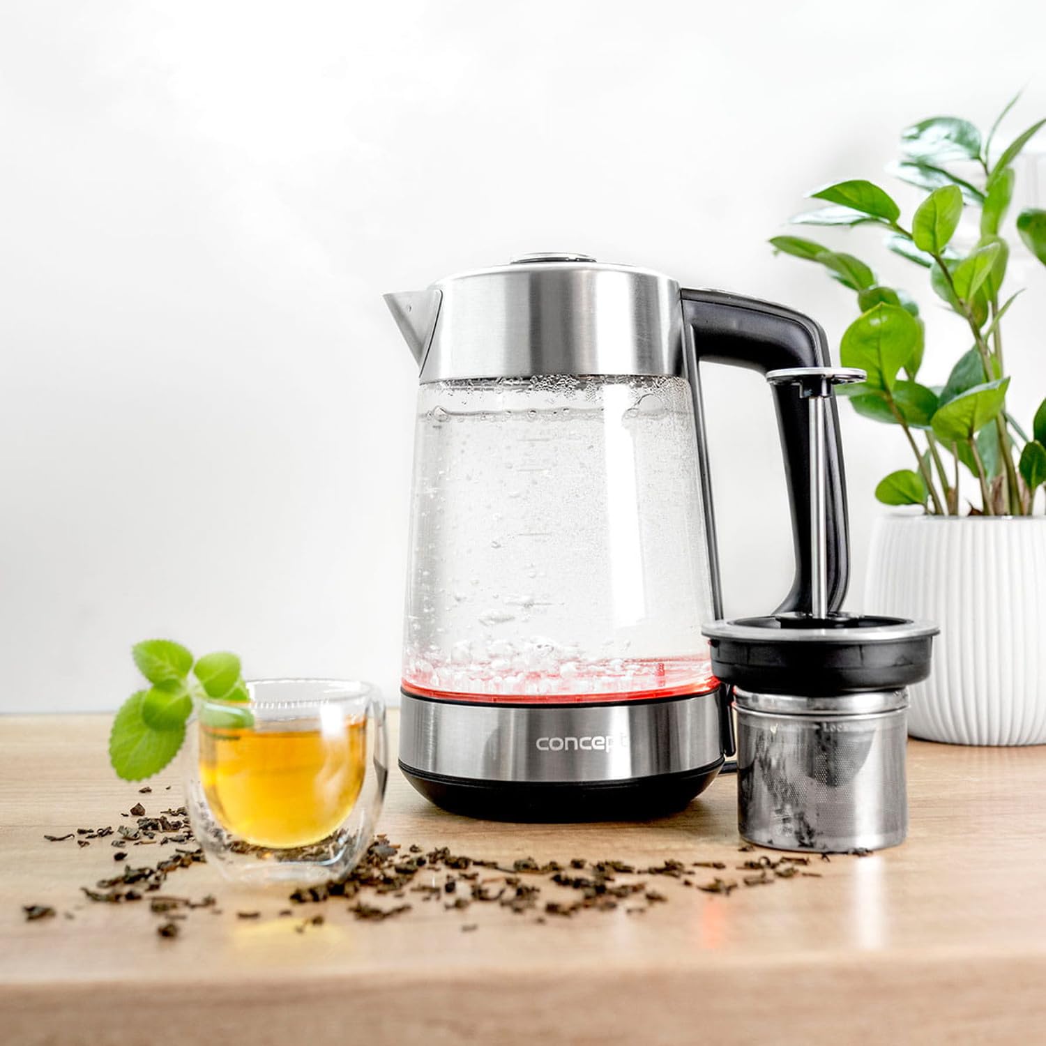 Concept RK4190 Hervidor eléctrico de vidrio con control de temperatura y filtro cafetera/té, Capacidad 1.7L