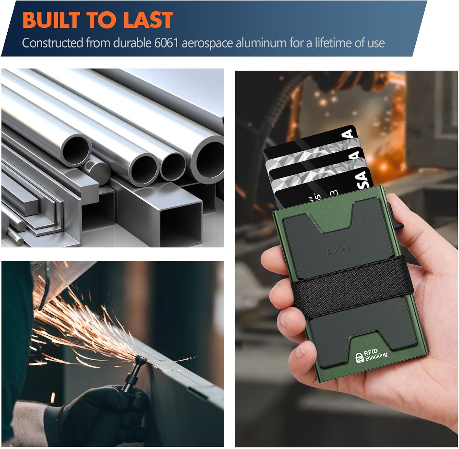 AUTLEY Slim Wallet For Men, Minimalist Mens Wallet Pop Up Wallet, Rfid Blocking Credit Card Holder Wallet with Cash Band (Green) - Image 7