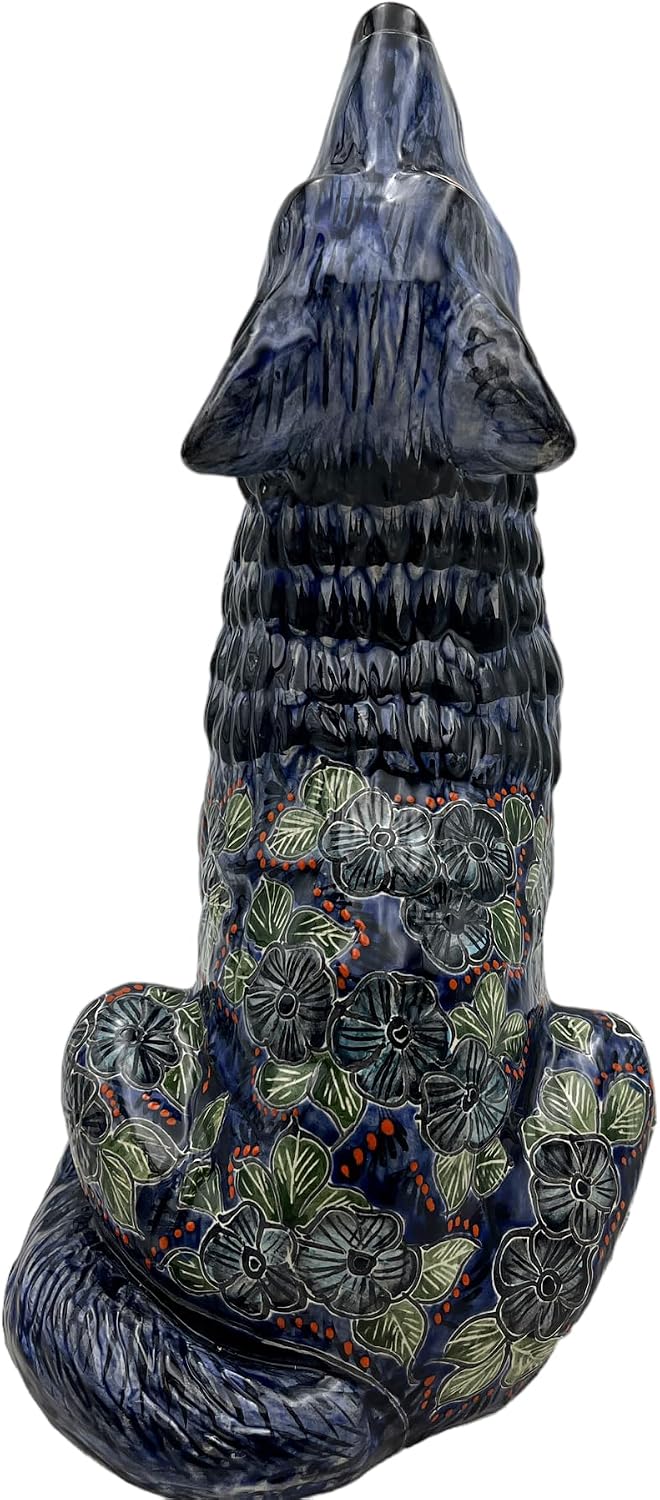 Talavera Coyote Lobo Folk Art Multicolor Hand Painted Mexican Pottery Handmade Home Decor Indoor Outdoor Height 15" (Multi 9)