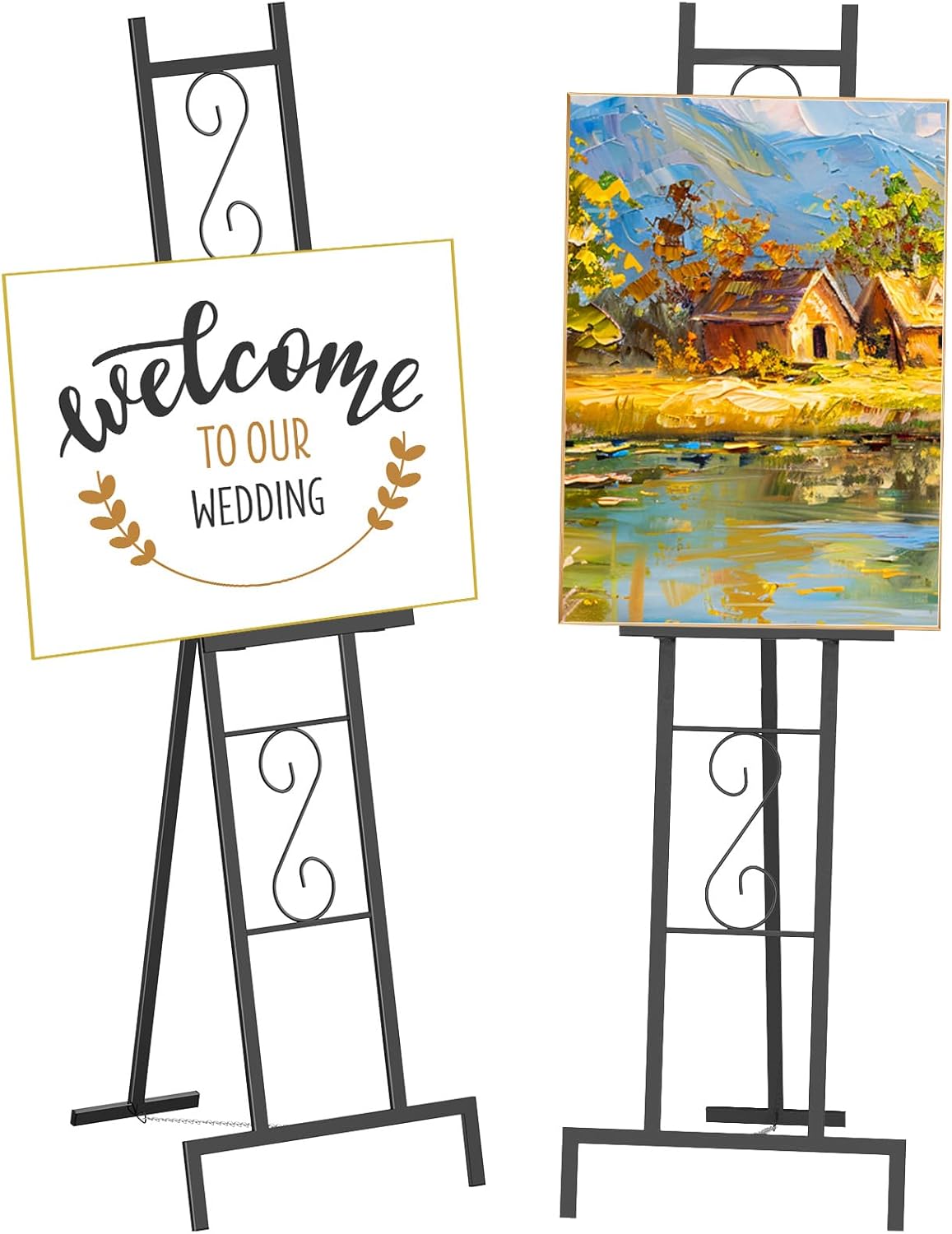 Black Easel Stand for Sign, Heavy Duty Wedding Welcome Sign Stand, Adjustable Art Easel for Display, Painting, Posters, Party, 17” x 17” x 58”H (1 Pack