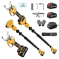 2-in-1 Pole Pruning Shears, 1.4" Cutting Diameter Cordless Electric Pole Pruners - Brushless Motor, 2x4.0Ah Batteries, Extra SK5 Blade, 4 Modes Adjustable Branch Cutter for Garden & Flower (Yellow)