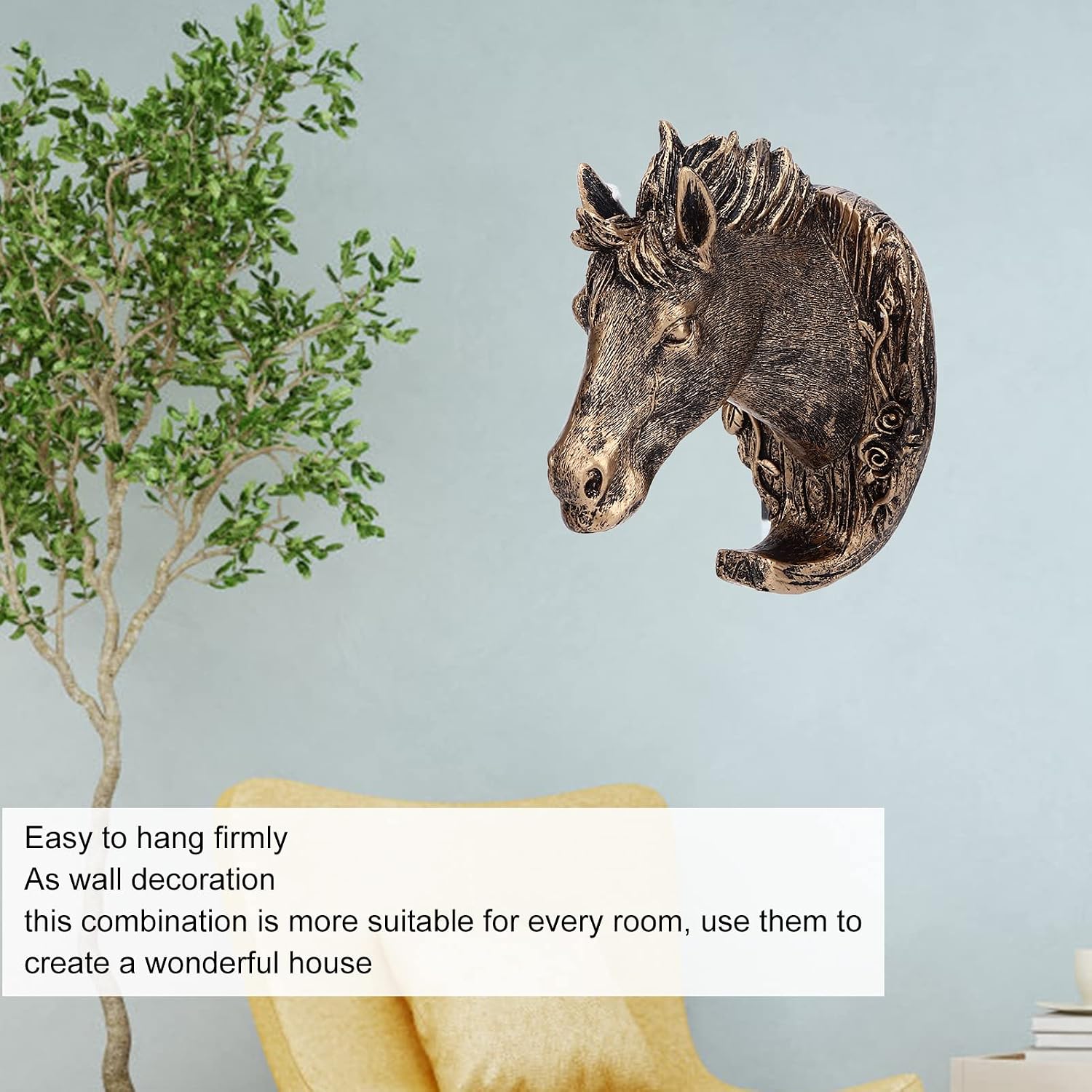Coat Hook, Antique Gold Animal Horse Wall Hanger Clothes Coat Hook for Living Room Bathroom Kitchen Decoration