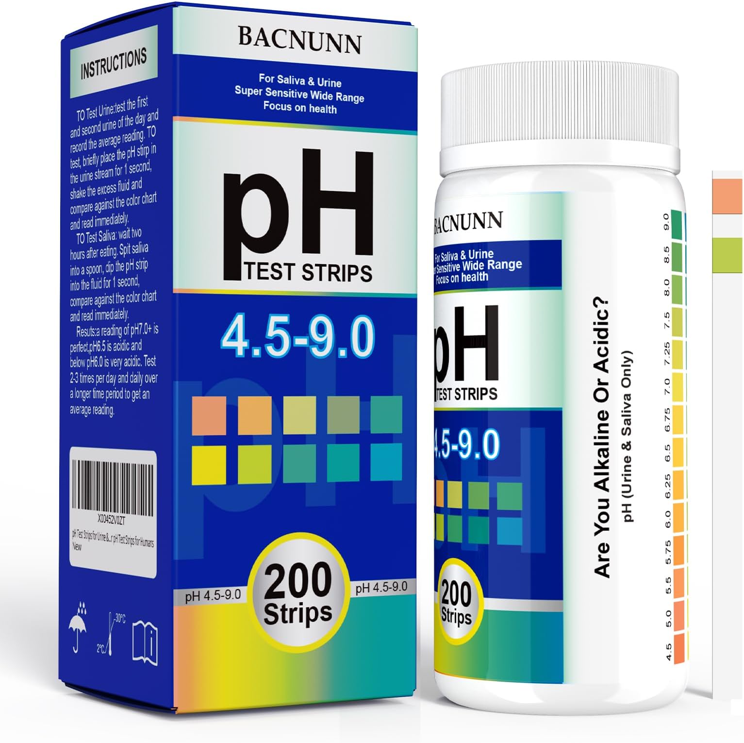 pH Test Strips for Urine & Saliva: 200 Strips pH Paper for Body pH Testing 4.5 to 9.0 - Acid Alkaline Litmus Paper pH Test Strip for Humans