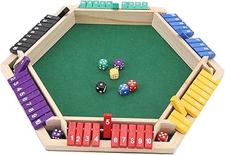 Shut The Box Dice Game, 6 Player 6 Color Wooden Board Table Math Game Sided Wooden Tabletop Shut The Box Game with 12 Dice