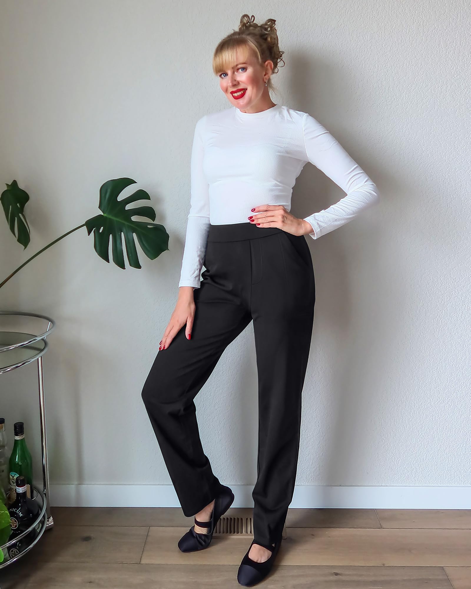 G4Free ShiftReady Pantalon De Yoga Femme Jambe Droite Élégant Stretch Confortable Pantalon Habillé avec Poches Taille Haute Business Casual Jogging