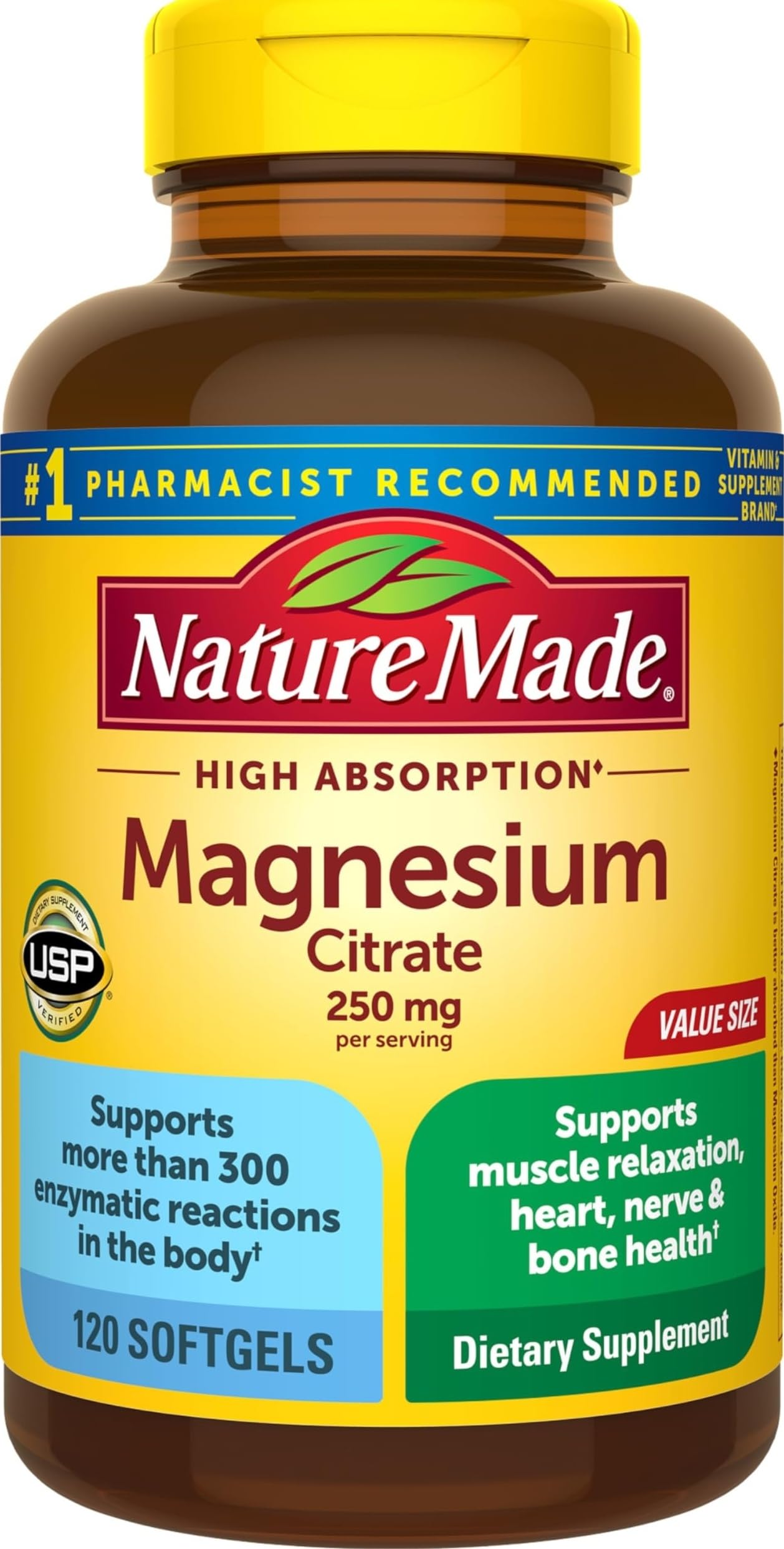 Nature Made Magnesium Citrate 250 mg per Serving, 120 Softgels 120 Count (Pack of 1)