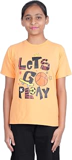 CocoBelle NYC Girls Round Neck T-Shirt Printed Cotton Half Sleeve (10-11 Years) Orange Price In India