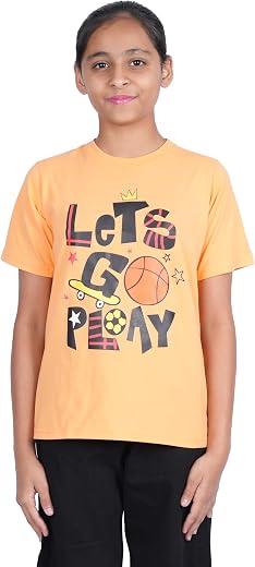 CocoBelle NYC Girls Round Neck T-Shirt Printed Cotton Half Sleeve (10-11 Years) Orange