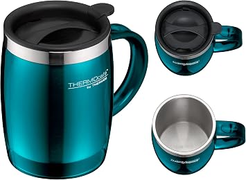 ThermoCafe 4059.255.035 Office Desktop Mug 350 ml Thermal Mug with Lid Plastic Teal Fits Directly Under Fully Automatic Coffee Machines BPA for Coffee or Tea Keeps Drinks Warm for Longer