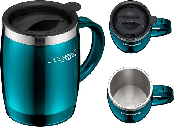 ThermoCafe 4059.255.035 Office Desktop Mug 350 ml Thermal Mug with Lid Plastic Teal Fits Directly Under Fully Automatic Coffee Machines BPA for Coffee or Tea Keeps Drinks Warm for Longer