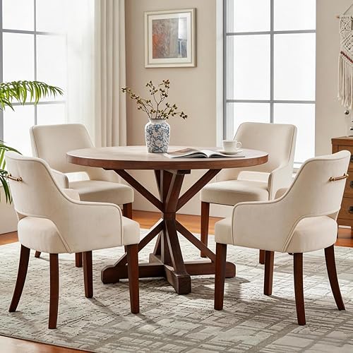 Miniatura 10 de MOJAY Juego de 2 sillas de comedor, modernas sillas de cocina tapizadas de mediados de siglo, silla de comedor de tela de lino beige con mango Juego