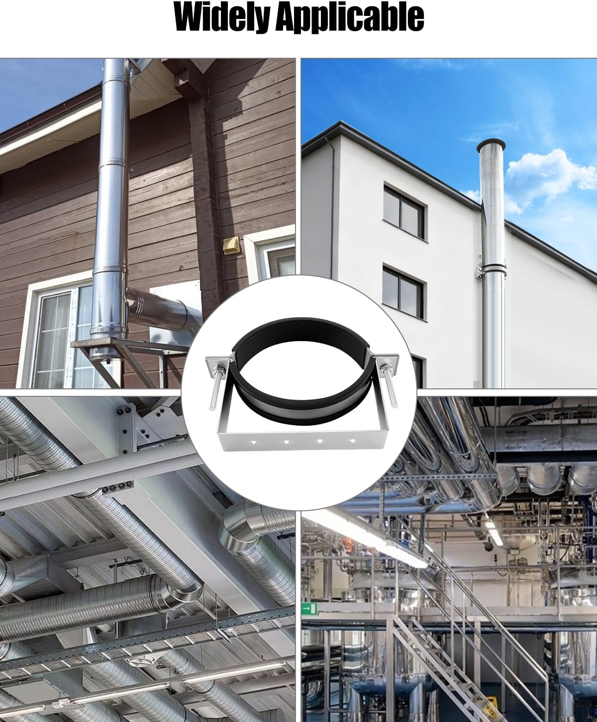8 Inch Pipe Hanger Bracket, Heavy Gauge Steel Support with Rubber Pad for 7.8-8.2 Inch Duct & Chimney, Industrial Pipe Support