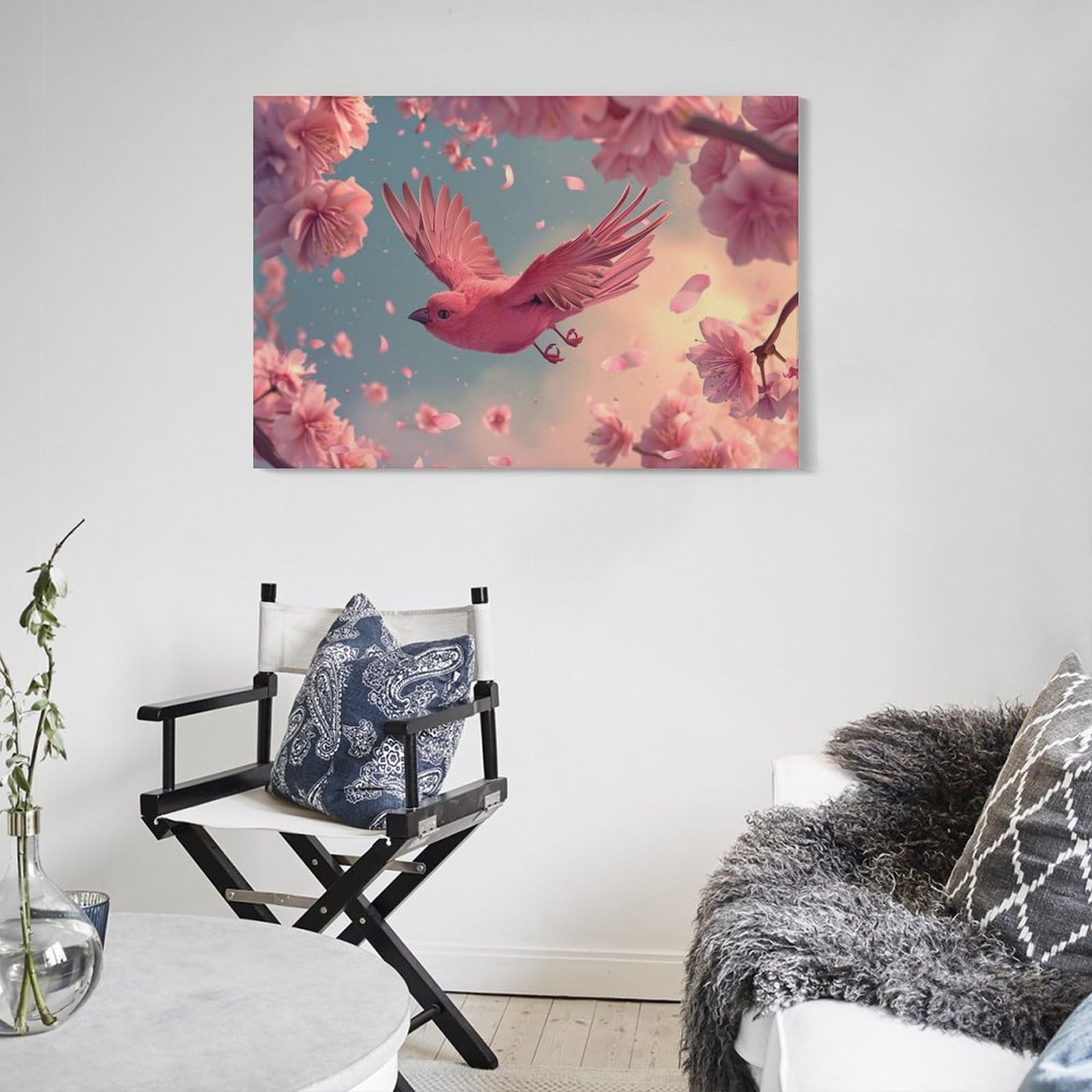 Amazon.co.jp: 絵画 ピンクの鳥と桜インテリア 絵画 かわいい面白い