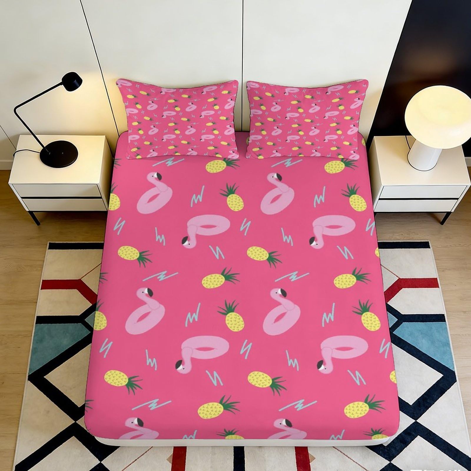 Pnayamiorkfel Style-9 3D Printed Pink Flamingo Fitted Sheet Microfiber Pineapple Bed Cover For Bedroom Dorm Mattress Protection Decor 90X200x25cm