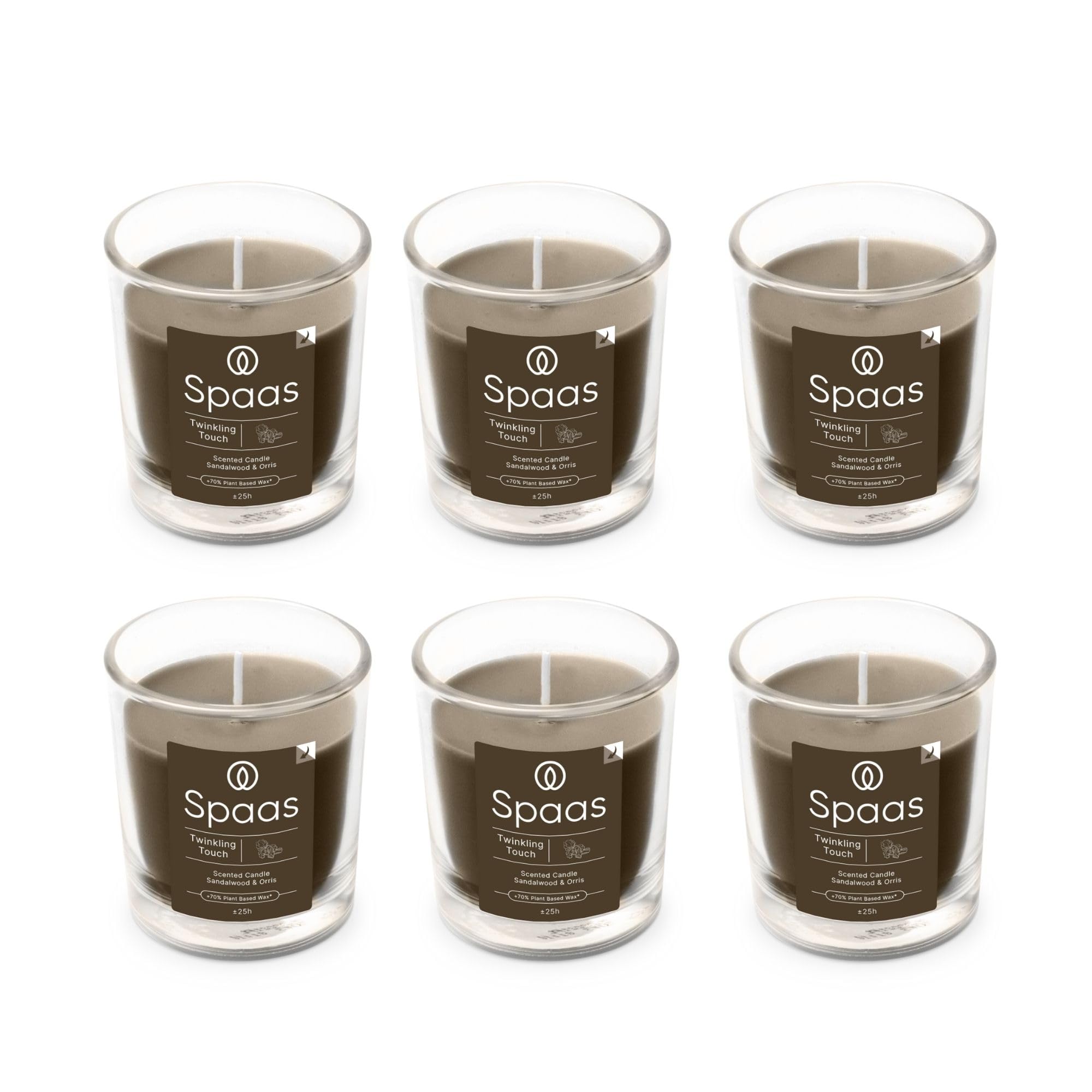 Spaas 6X Scented Candle 25h, Twinkling Touch, Khaki
