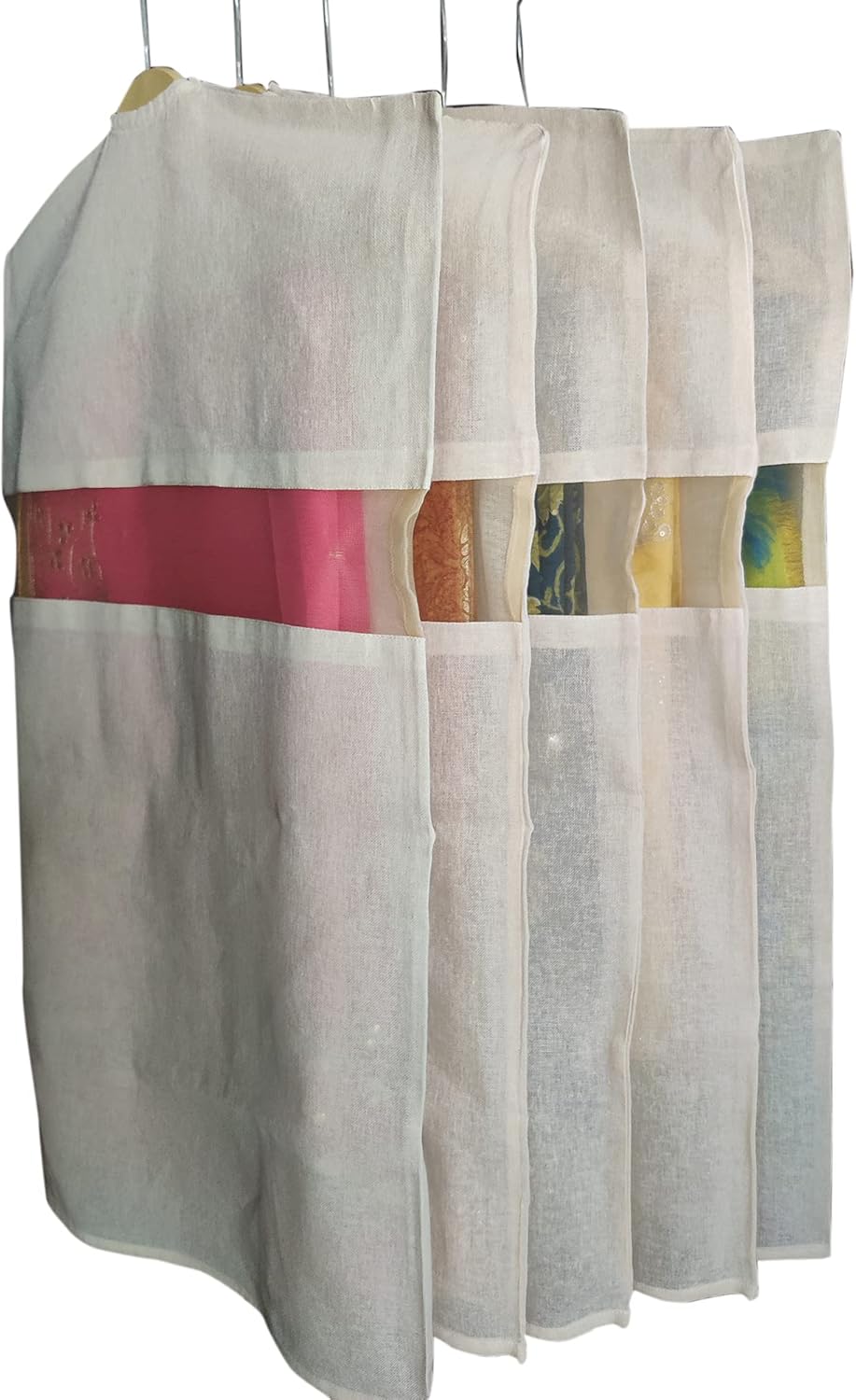 New Premium Cotton Hanging Garment Saree Covers with net Window (30 x 18) Inches - Set of 10