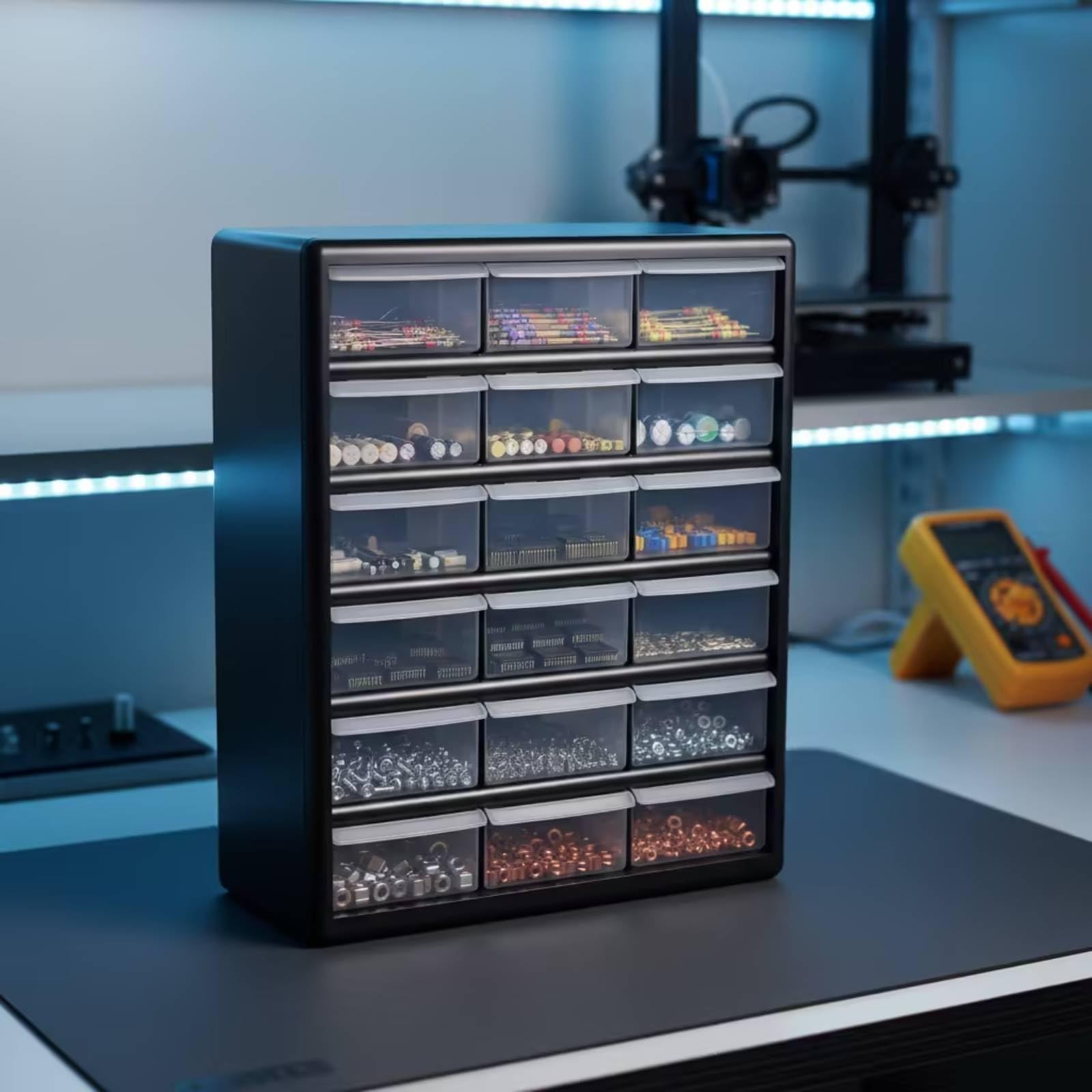 Organizzatore a Cassetti Cassetti Trasparenti Rettangolare Arredo Ufficio Mobili Contenitori Compatta, Nero