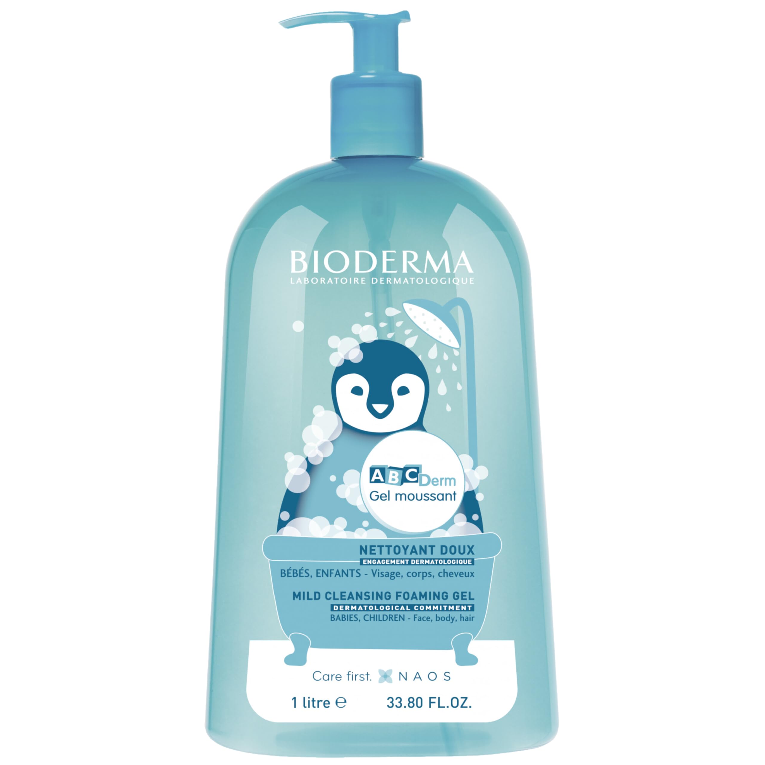 BIODERMA ABCDerm Limpiador de espuma suave, respeta el equilibrio de la piel y el cabello, piel y cabello suaves, para cuerpo, cara y cabello, juego de 2 x 1 L