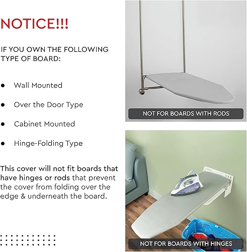 Miniatura 7 de Encasa Homes - Funda de repuesto para tabla de planchar con almohadilla extragruesa, colores lisos, elástica, (se adapta a tablas grandes estándar